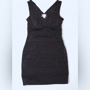 Sweet Storm Black V-Neck Tiered Bandage Mini Dress • Size Small